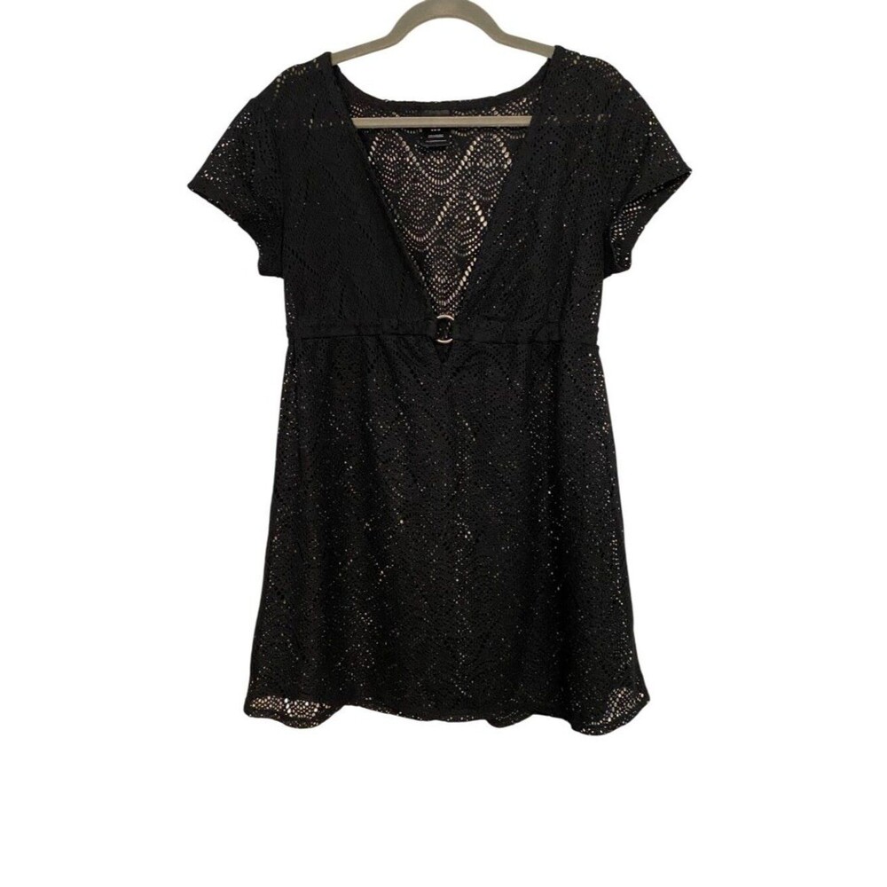 Catalina Women's M Black Crochet Swim Cover Up Dress Beach Pool Vacation Casual